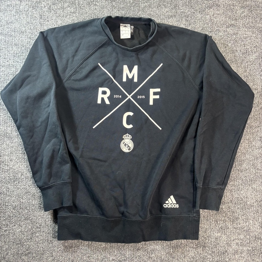 Real Madrid Sweatshirt Mens Small Black Soccer Football Adidas 2014 2015‎